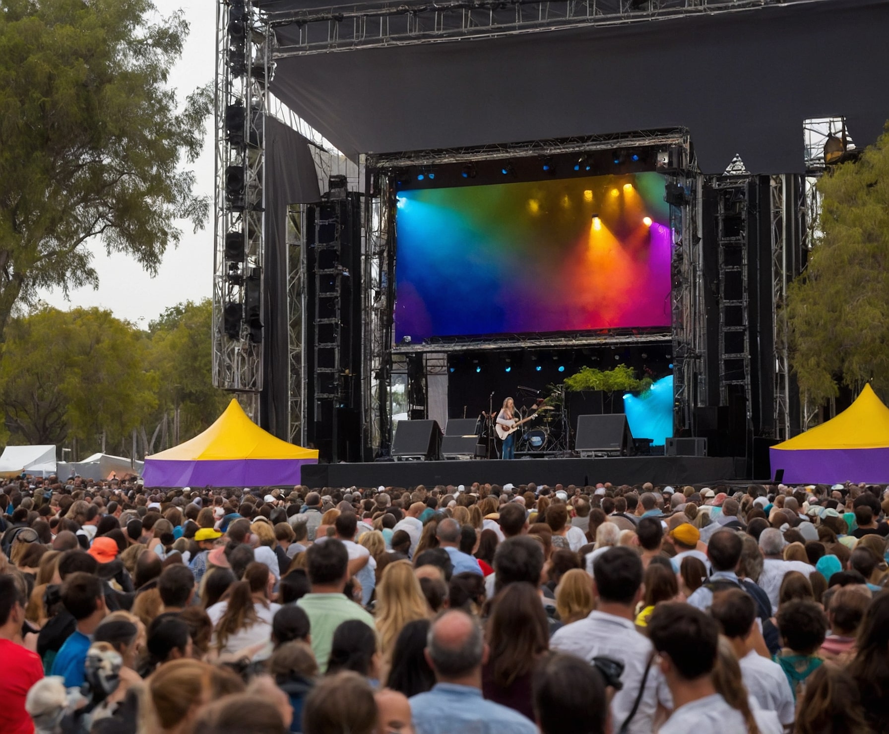 Técnicos de sonido en festival con equipo profesional